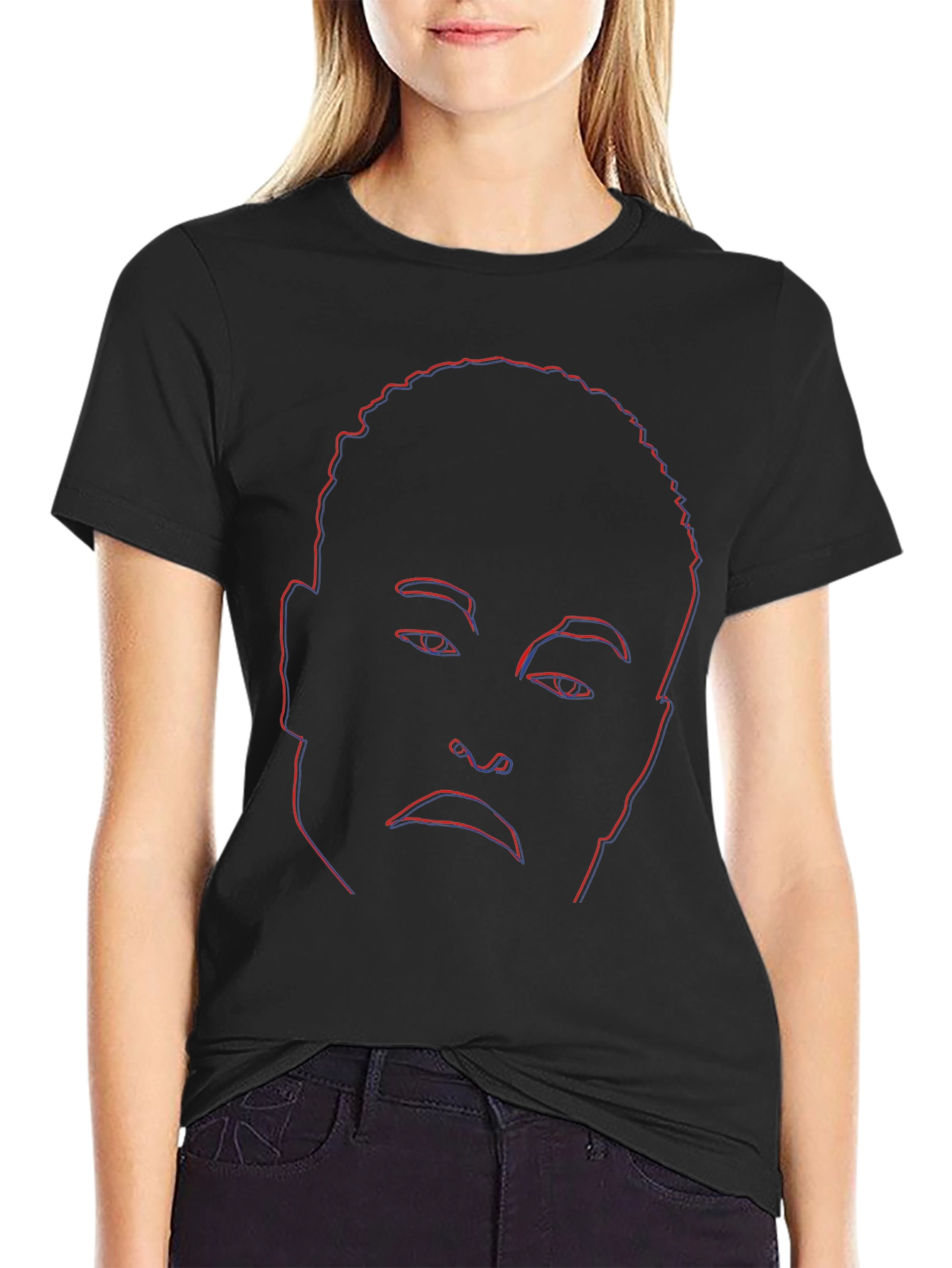 Abstract Face Outline Graphic Tee - Black