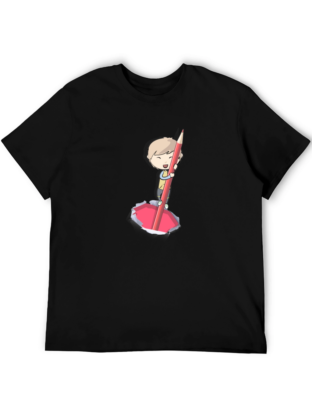Cartoon Boy Pencil Art Black T-Shirt