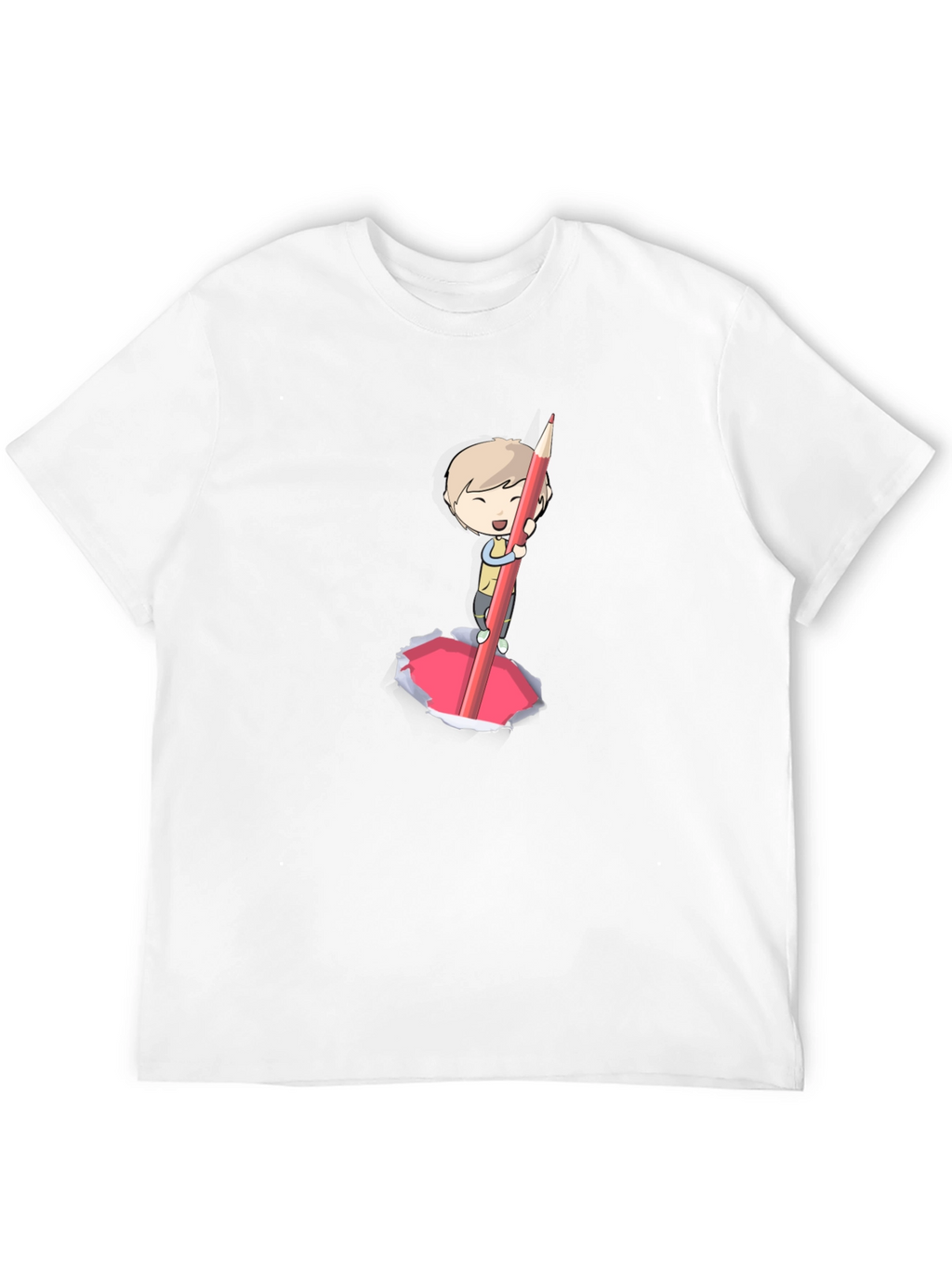 Cartoon Boy Pencil Art Black T-Shirt
