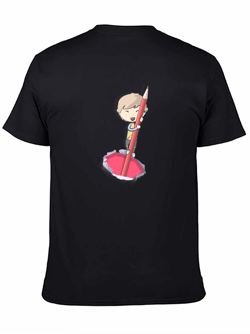 Cartoon Boy Pencil Art Black T-Shirt