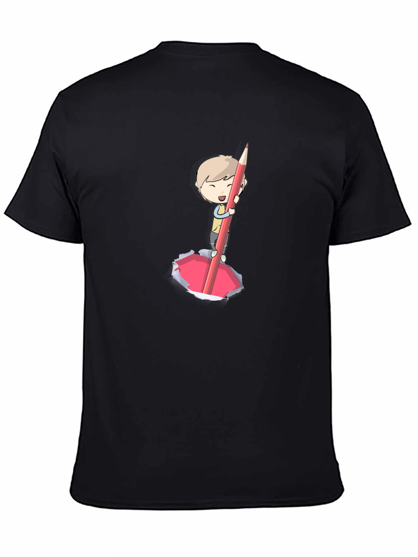 Cartoon Boy Pencil Art Black T-Shirt