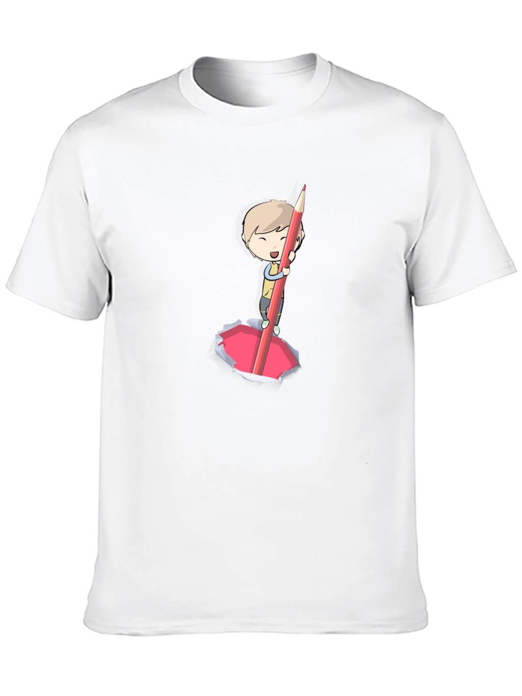 Cartoon Boy Pencil Art Black T-Shirt