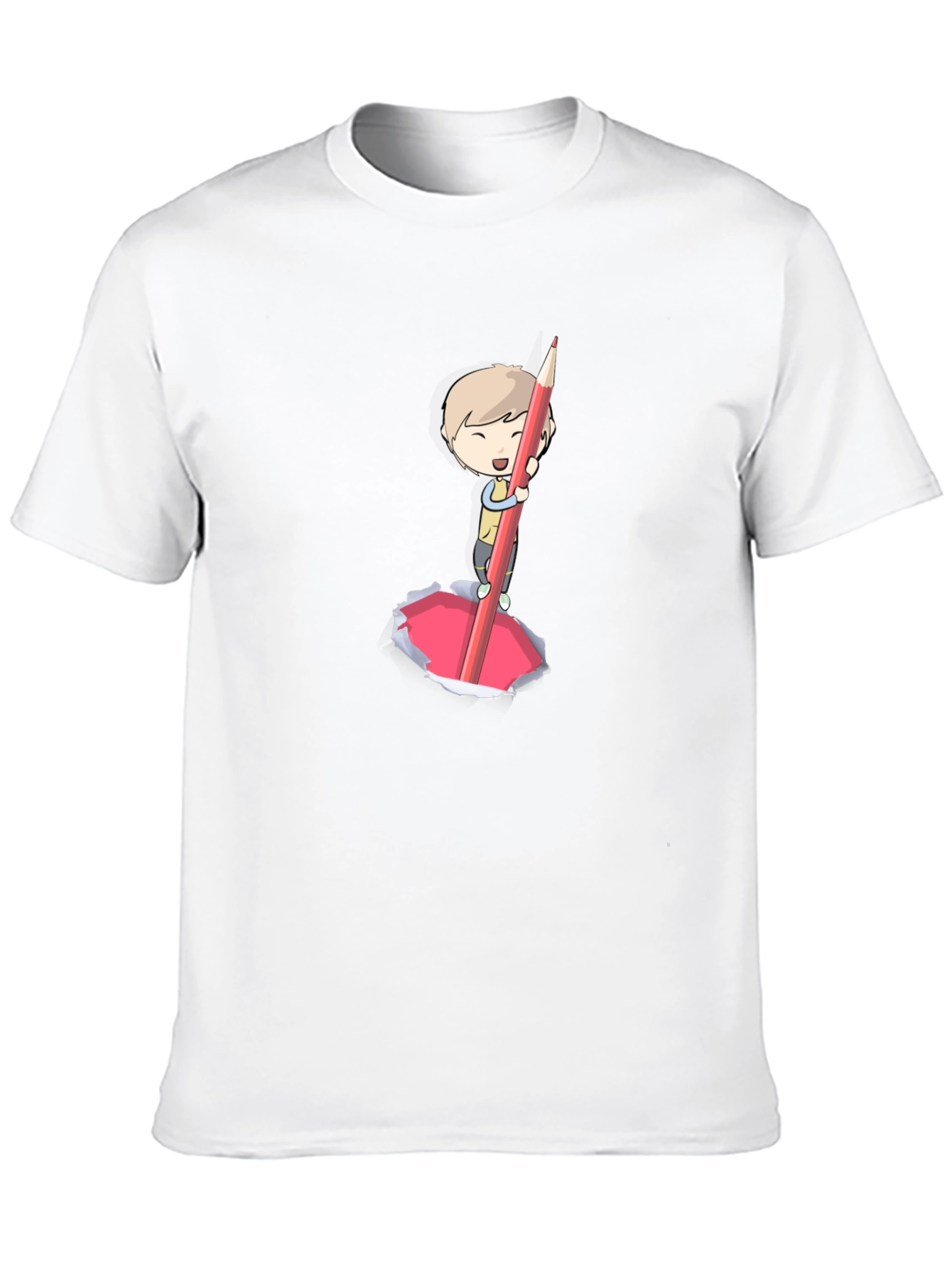 Cartoon Boy Pencil Art Black T-Shirt