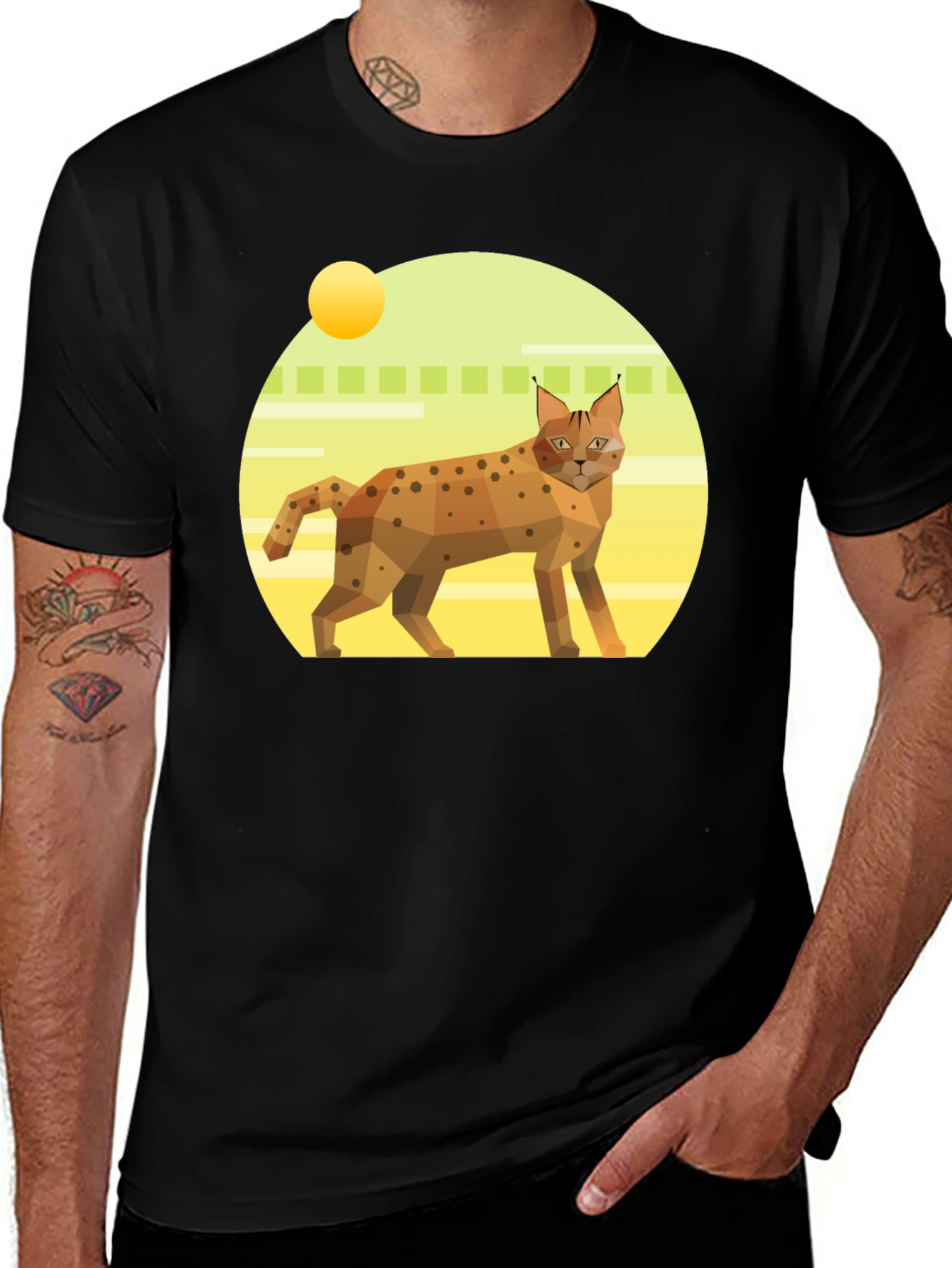 Geometric Lynx T-Shirt - Cool Cat Graphic Tee