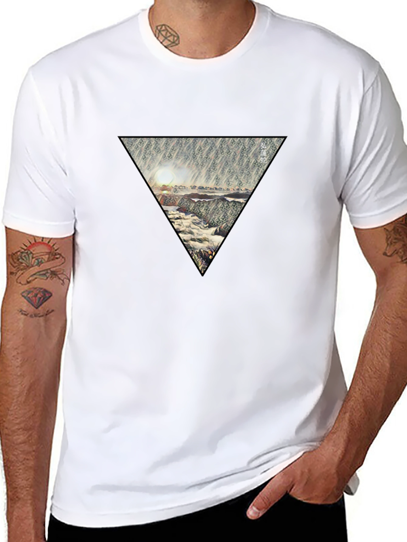 Abstract Triangle Design Black T-Shirt