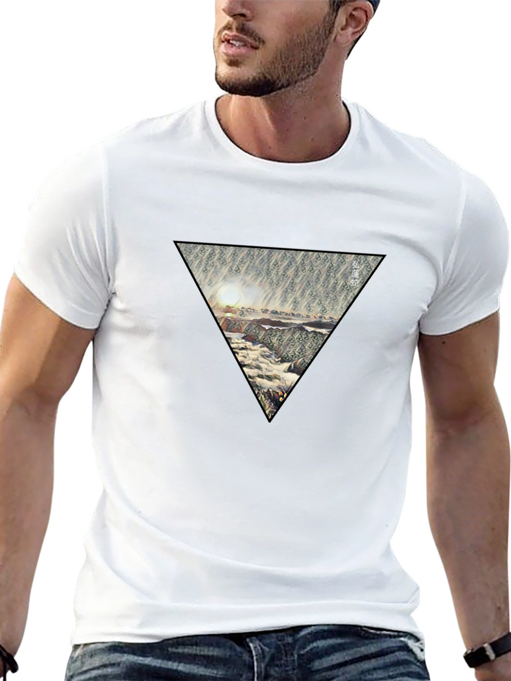 Abstract Triangle Design Black T-Shirt