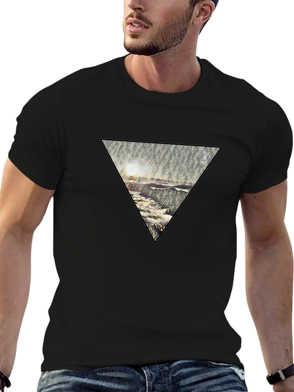 Abstract Triangle Design Black T-Shirt