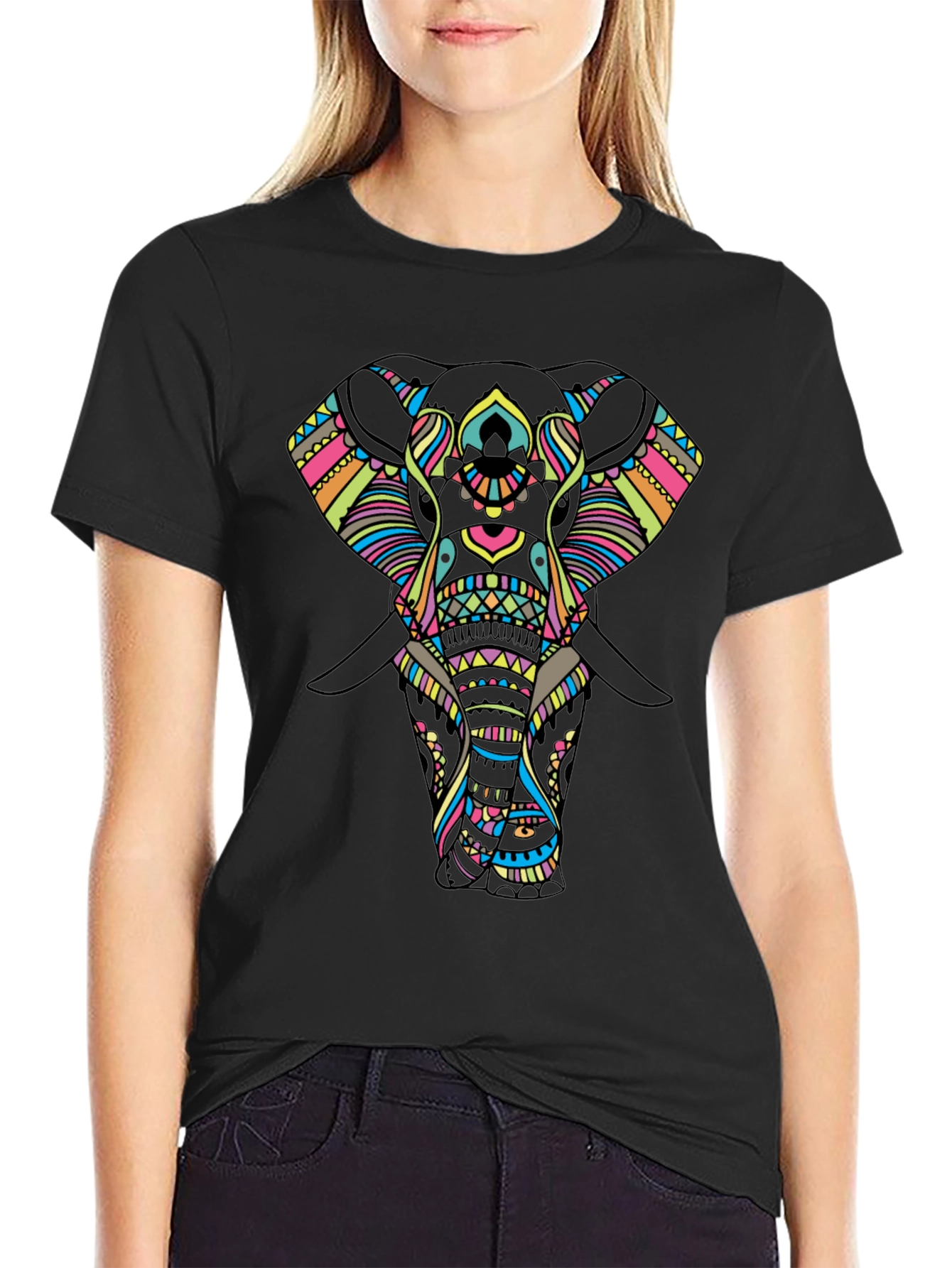 Mens Black T-Shirt with Elephant Design
