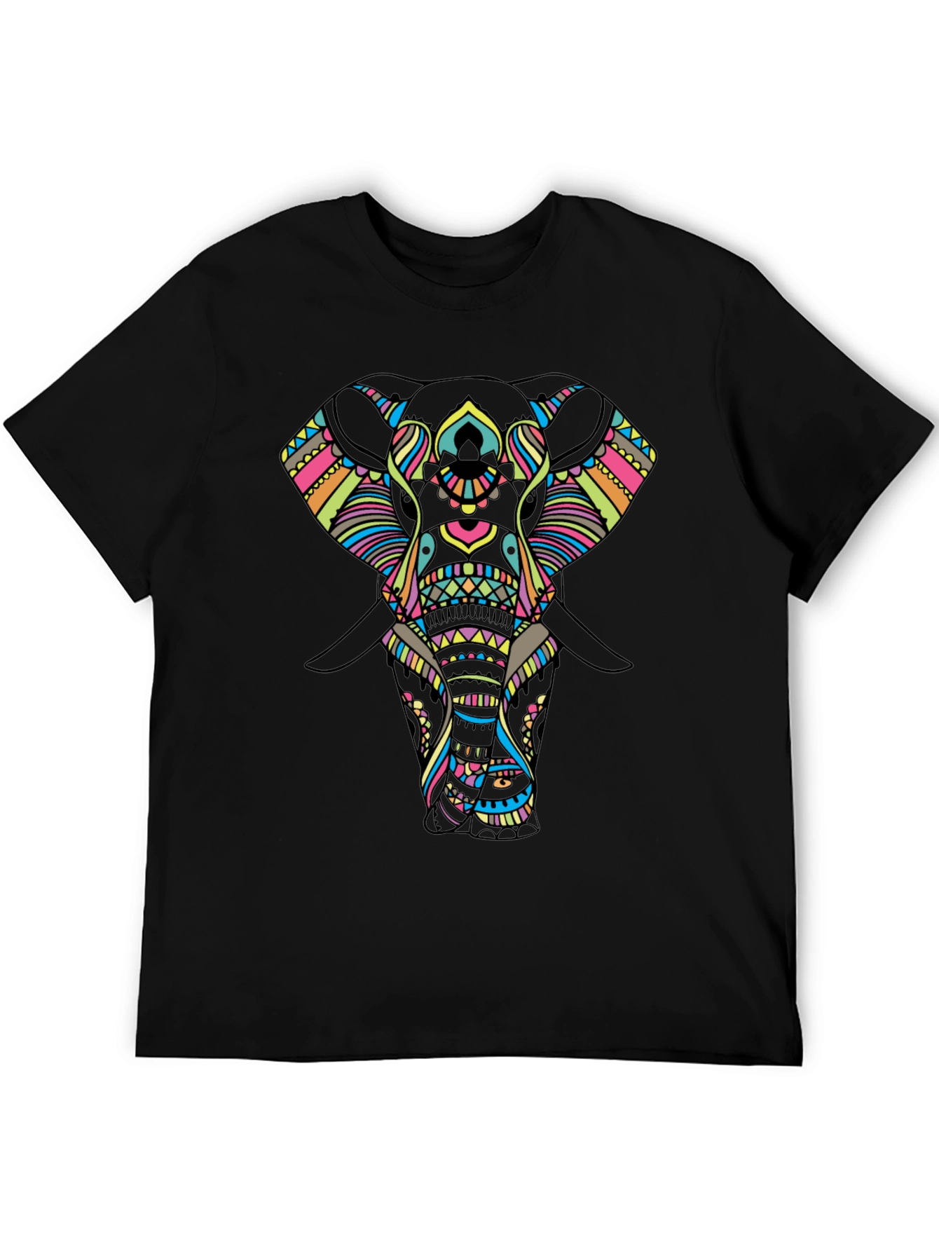 Mens Black T-Shirt with Elephant Design
