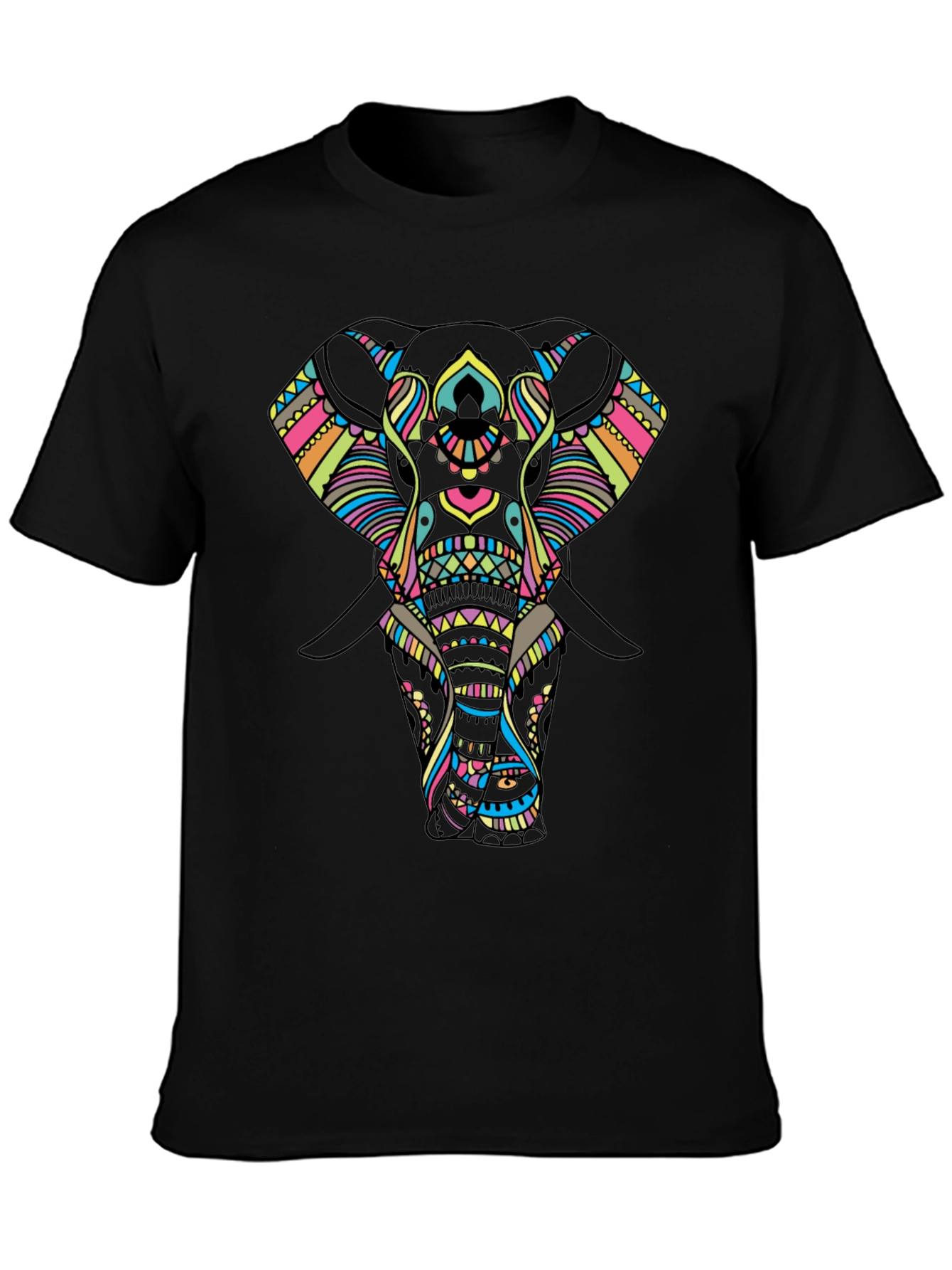 Mens Black T-Shirt with Elephant Design