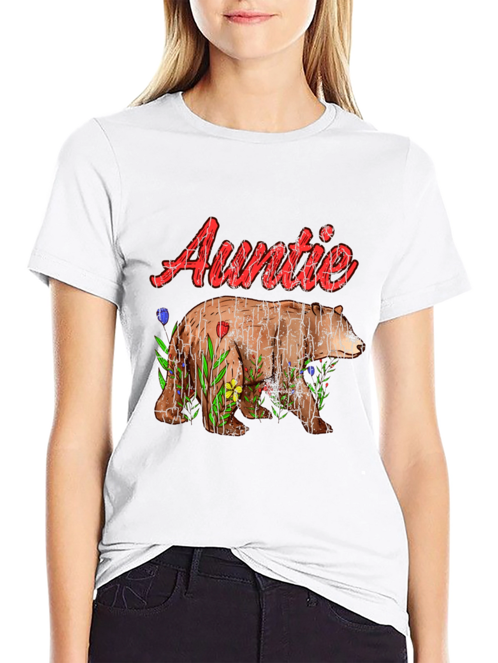 Auntie Bear T-Shirt - Floral Design
