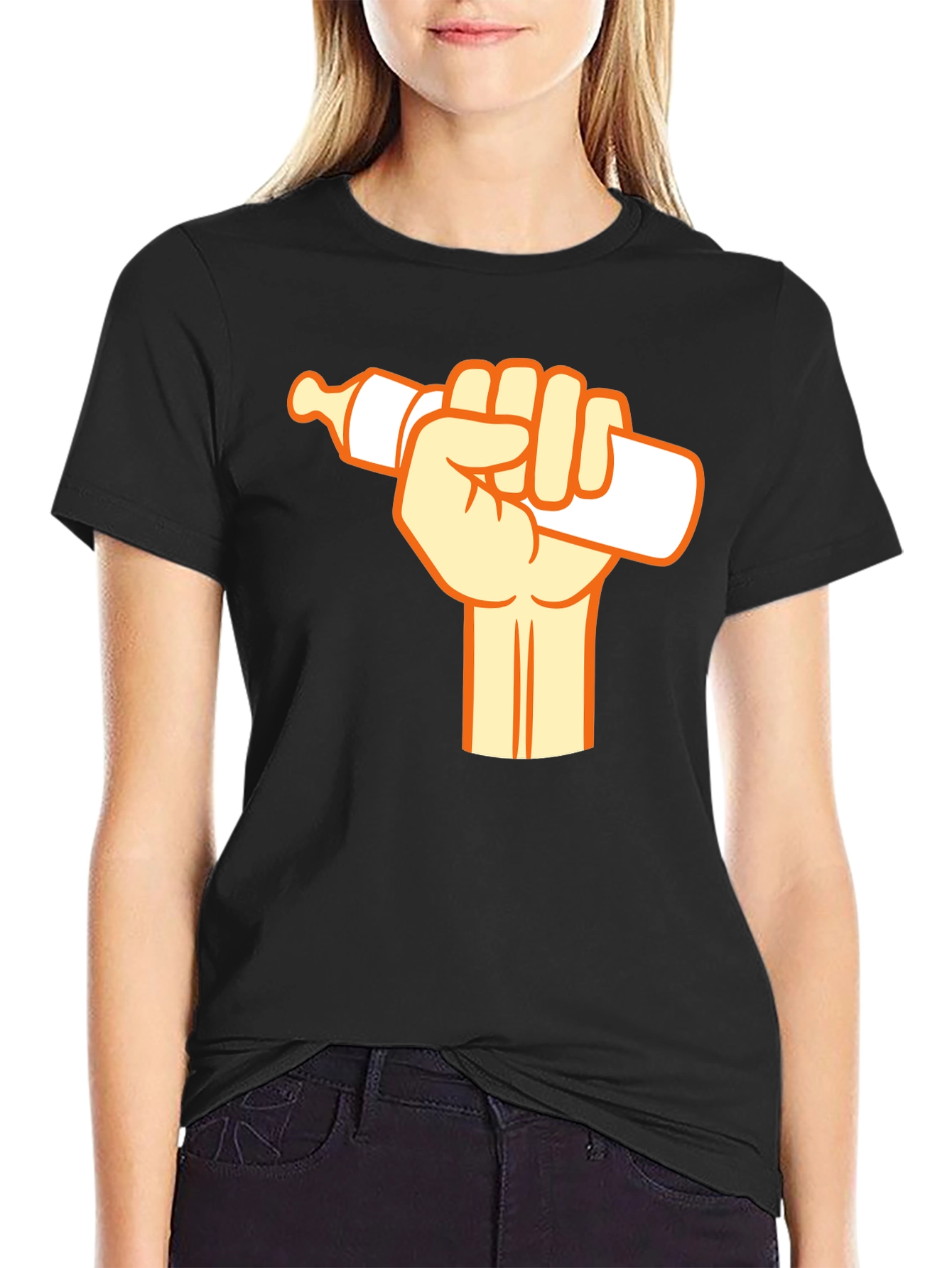 Baby Bottle Fist Black T-Shirt - Graphic Tee for Parents