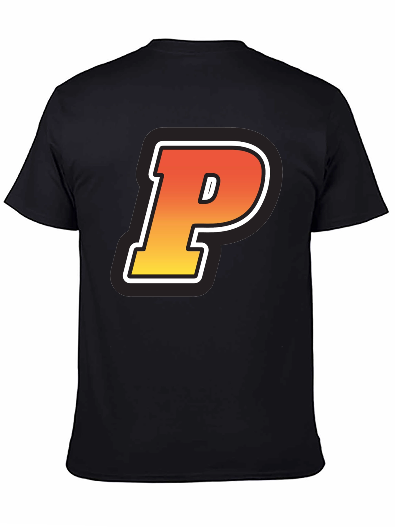 Retro P Letter T-Shirt - Black Cotton Tee
