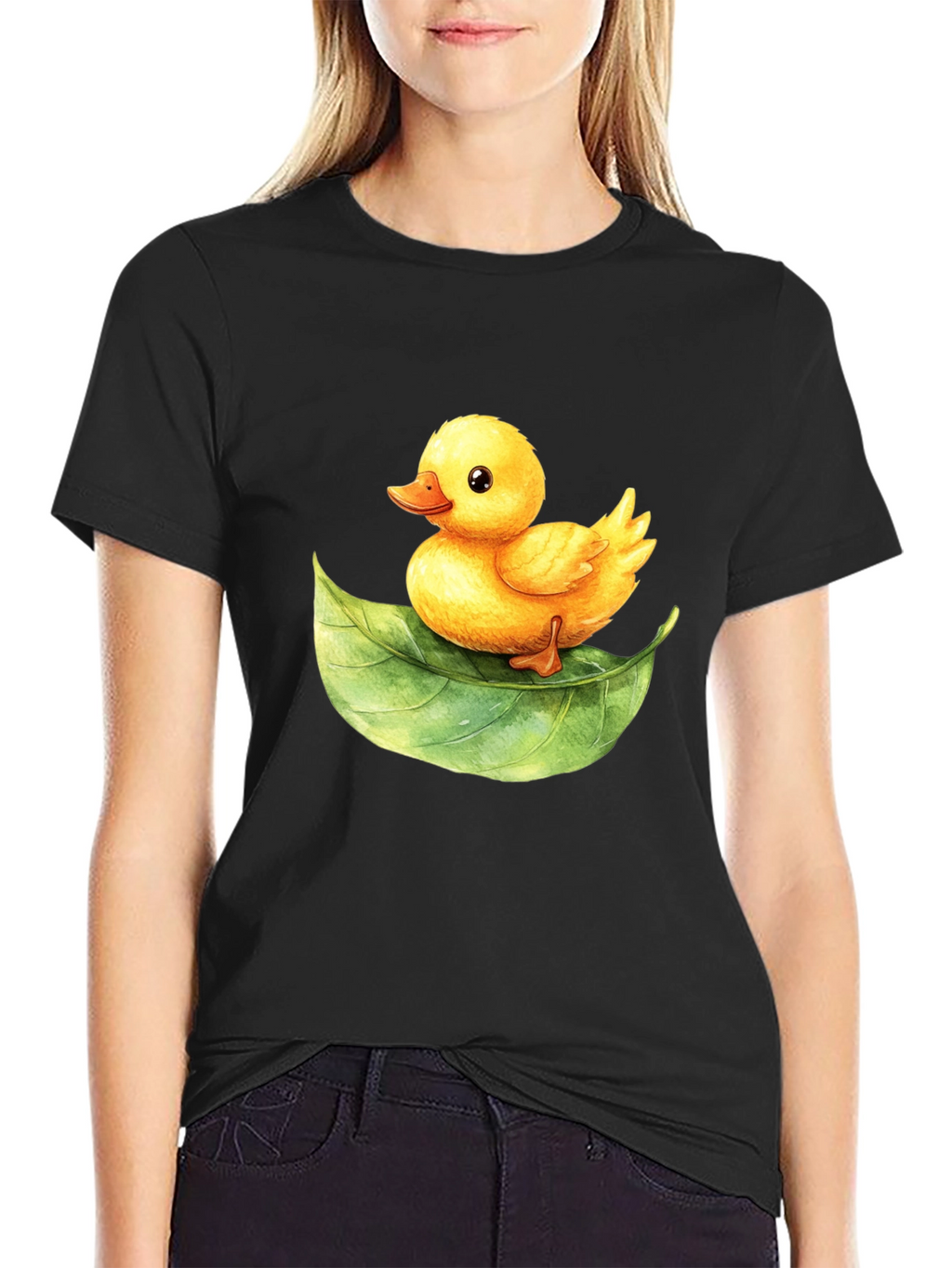 Cute Duckling on Leaf Graphic Tee
