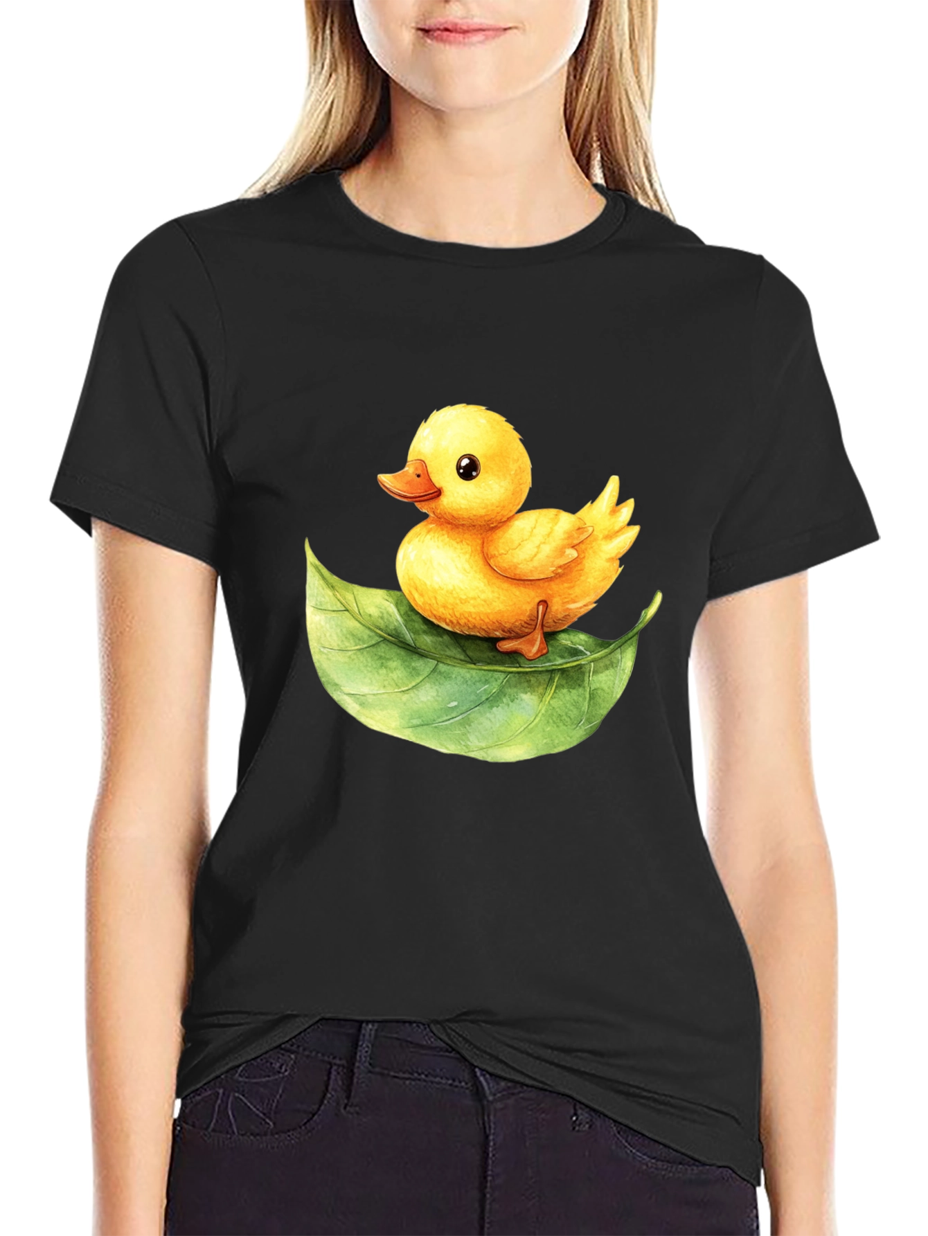 Cute Duckling on Leaf Graphic Tee