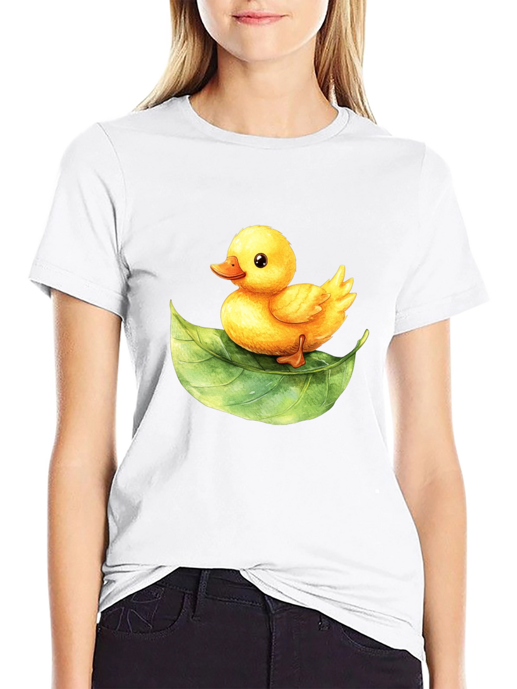 Cute Duckling on Leaf Graphic Tee