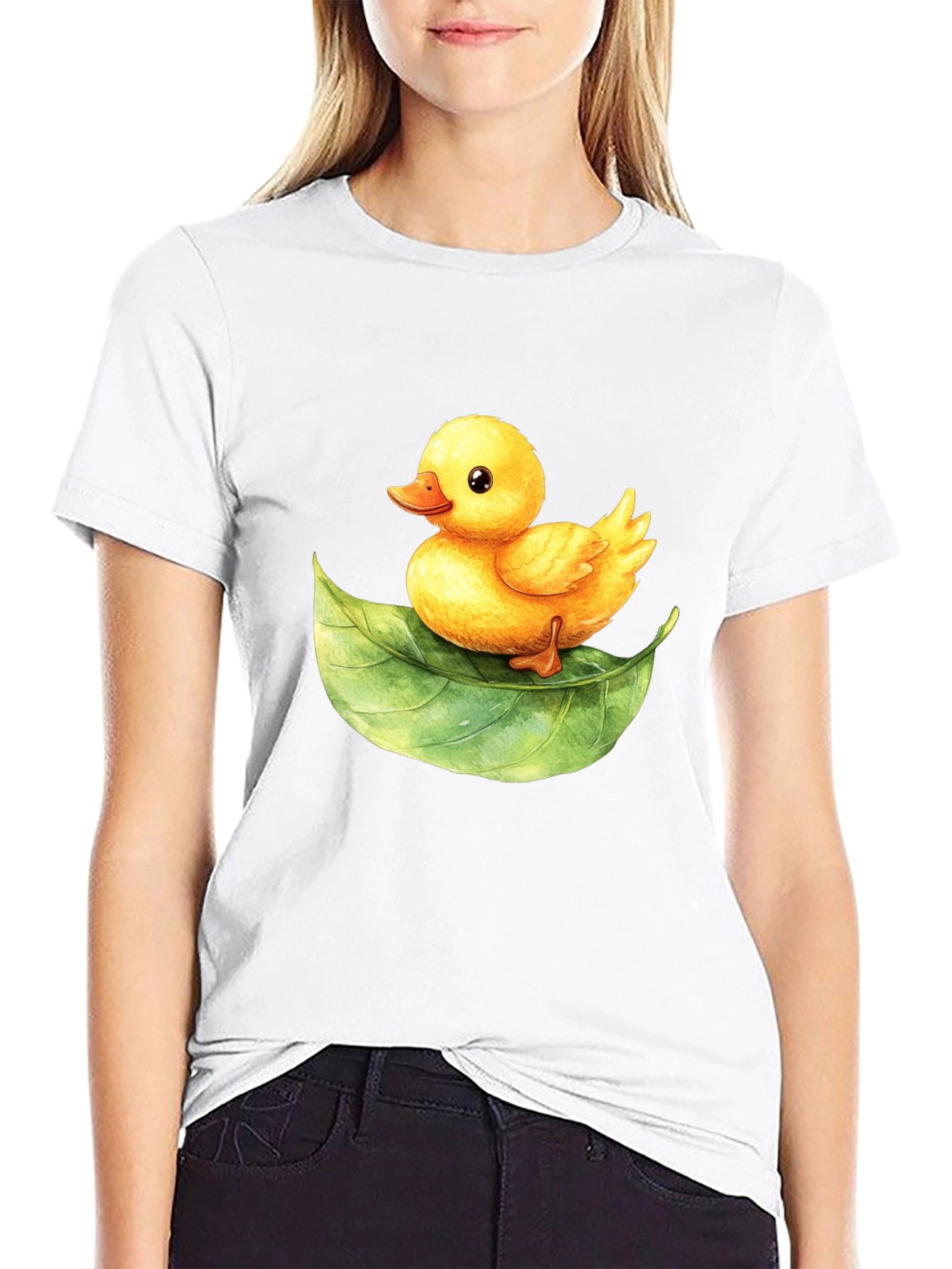 Cute Duckling on Leaf Graphic Tee