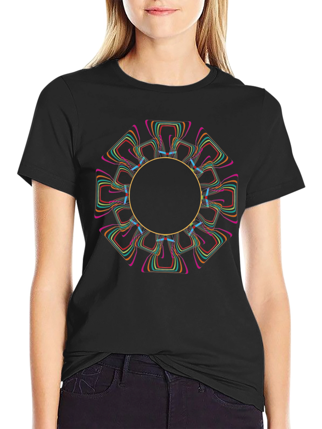 Geometric Circle Graphic Black T-Shirt