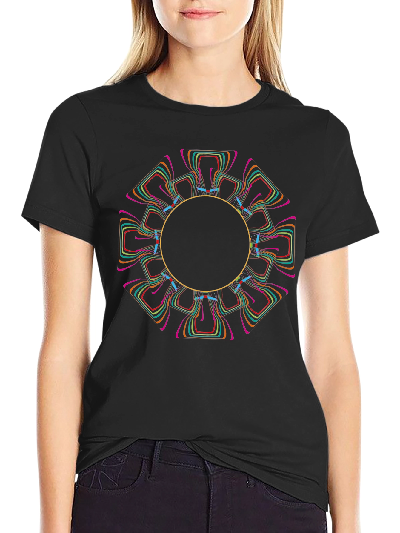 Geometric Circle Graphic Black T-Shirt
