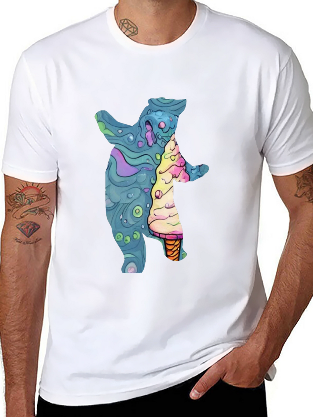 Bear and Ice Cream Graphic T-Shirt