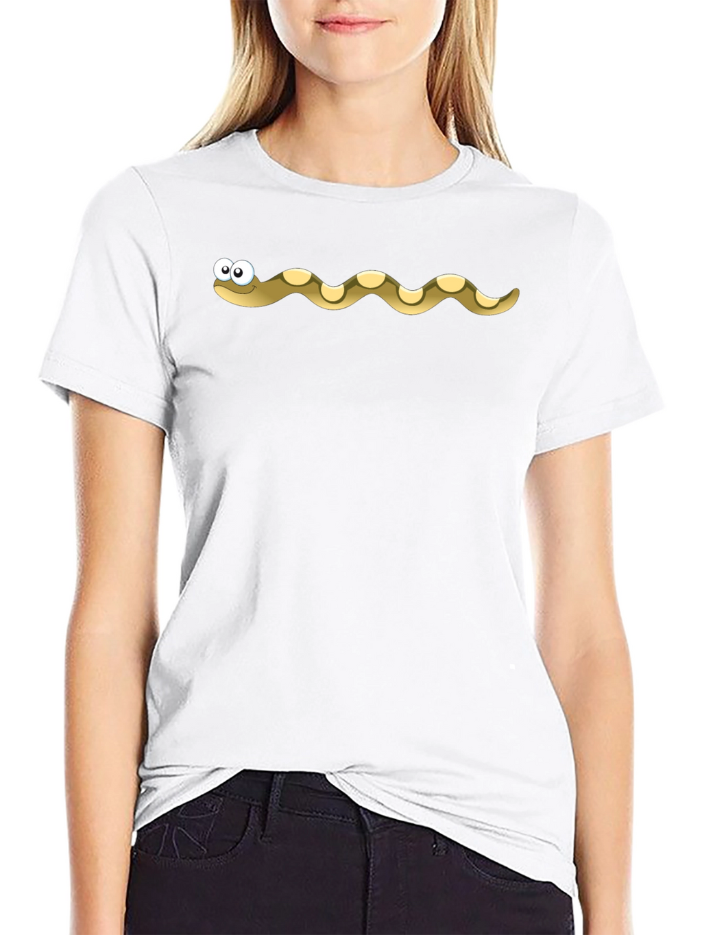 Cartoon Snake Graphic Tee - Black Cotton T-Shirt