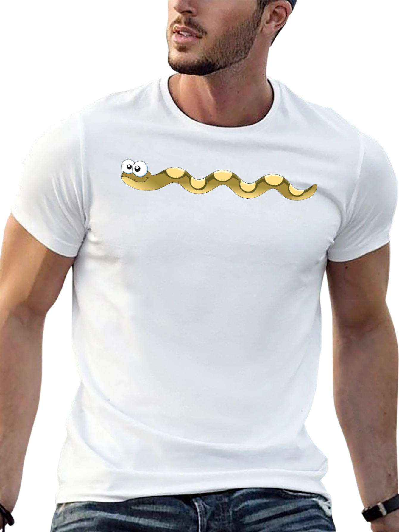 Cartoon Snake Graphic Tee - Black Cotton T-Shirt