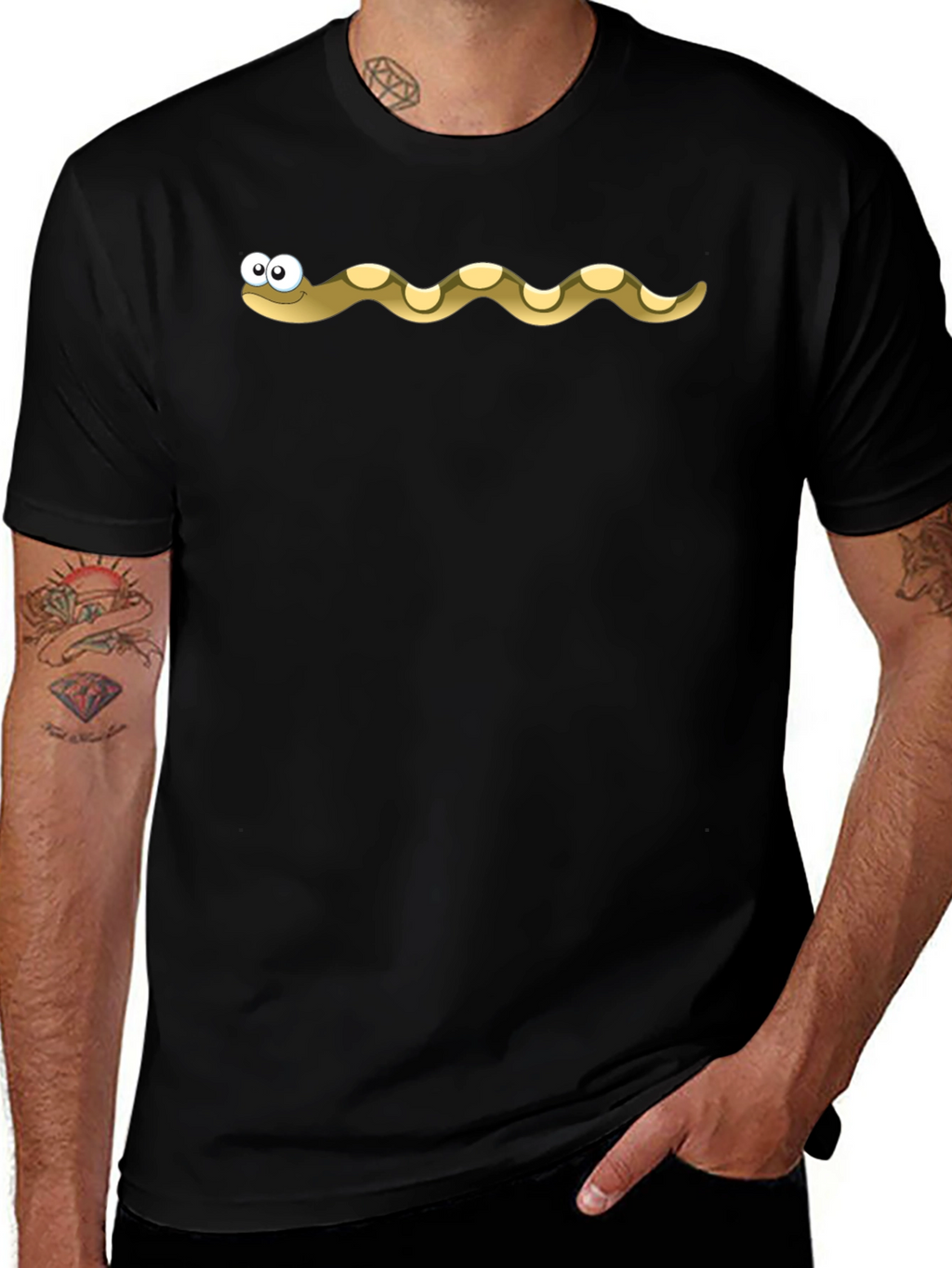 Cartoon Snake Graphic Tee - Black Cotton T-Shirt