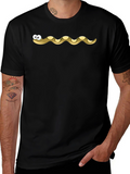Cartoon Snake Graphic Tee - Black Cotton T-Shirt
