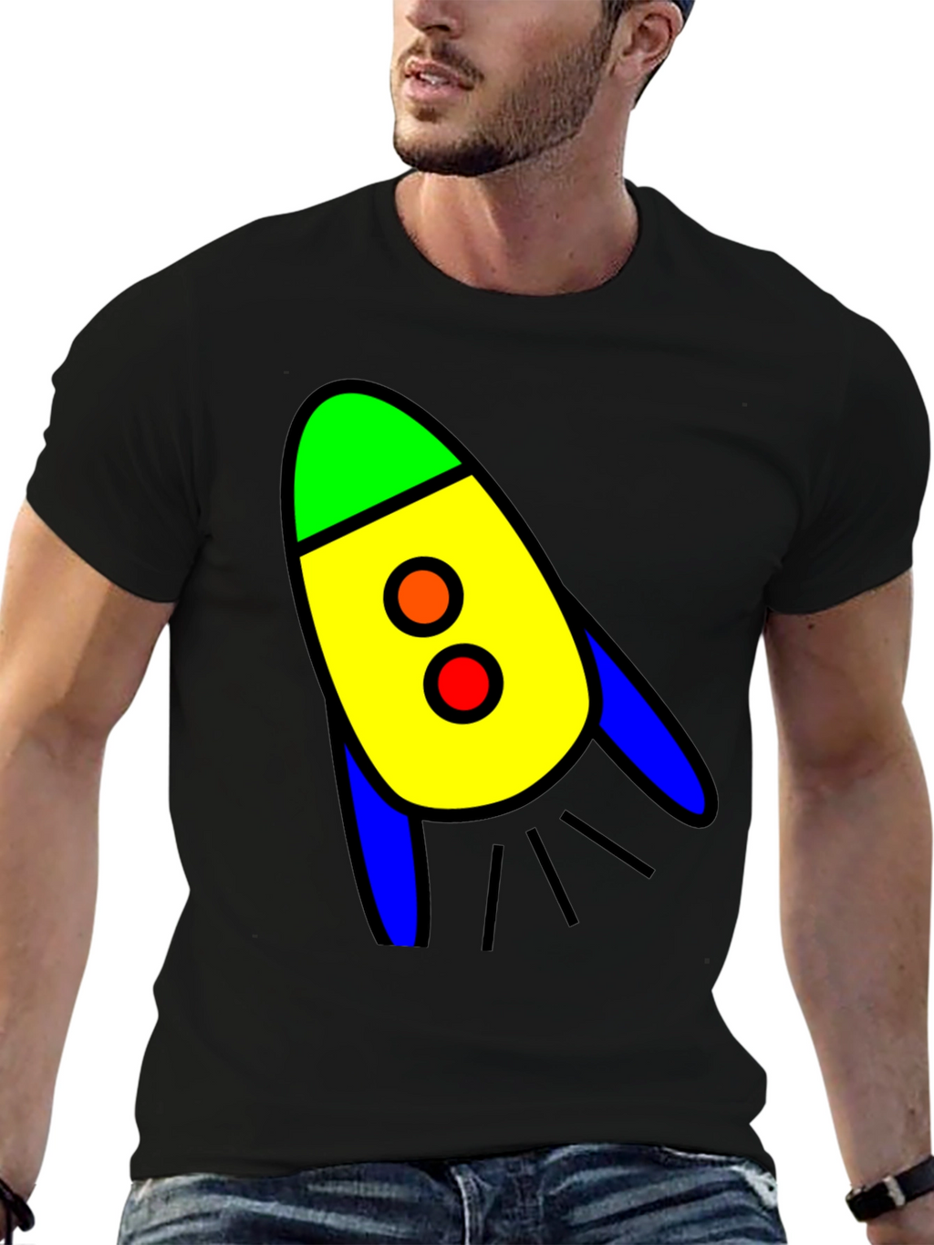 Rocket Graphic T-Shirt - Bold Cartoon Design