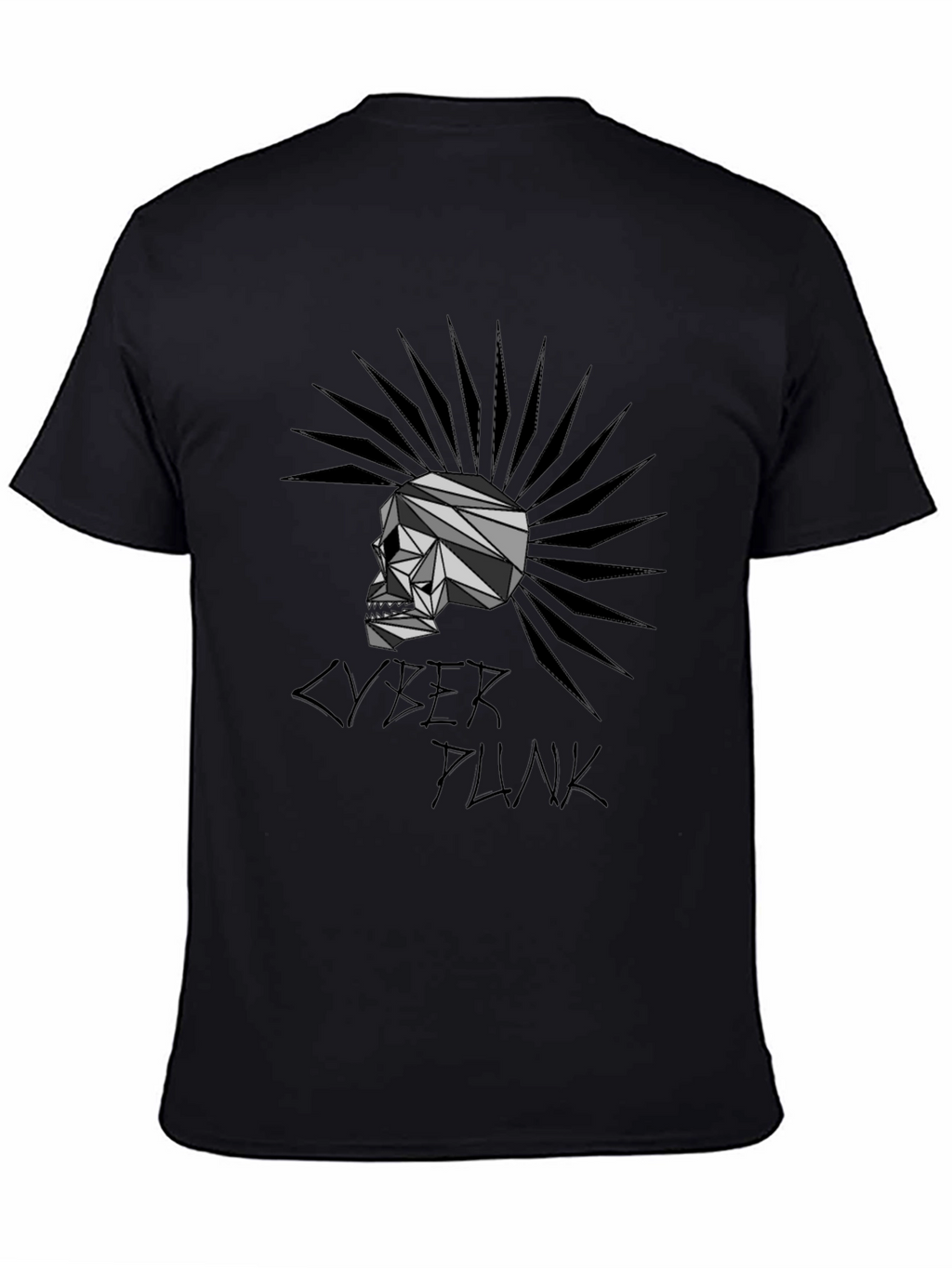 Cyberpunk Skull Graphic T-Shirt - Black