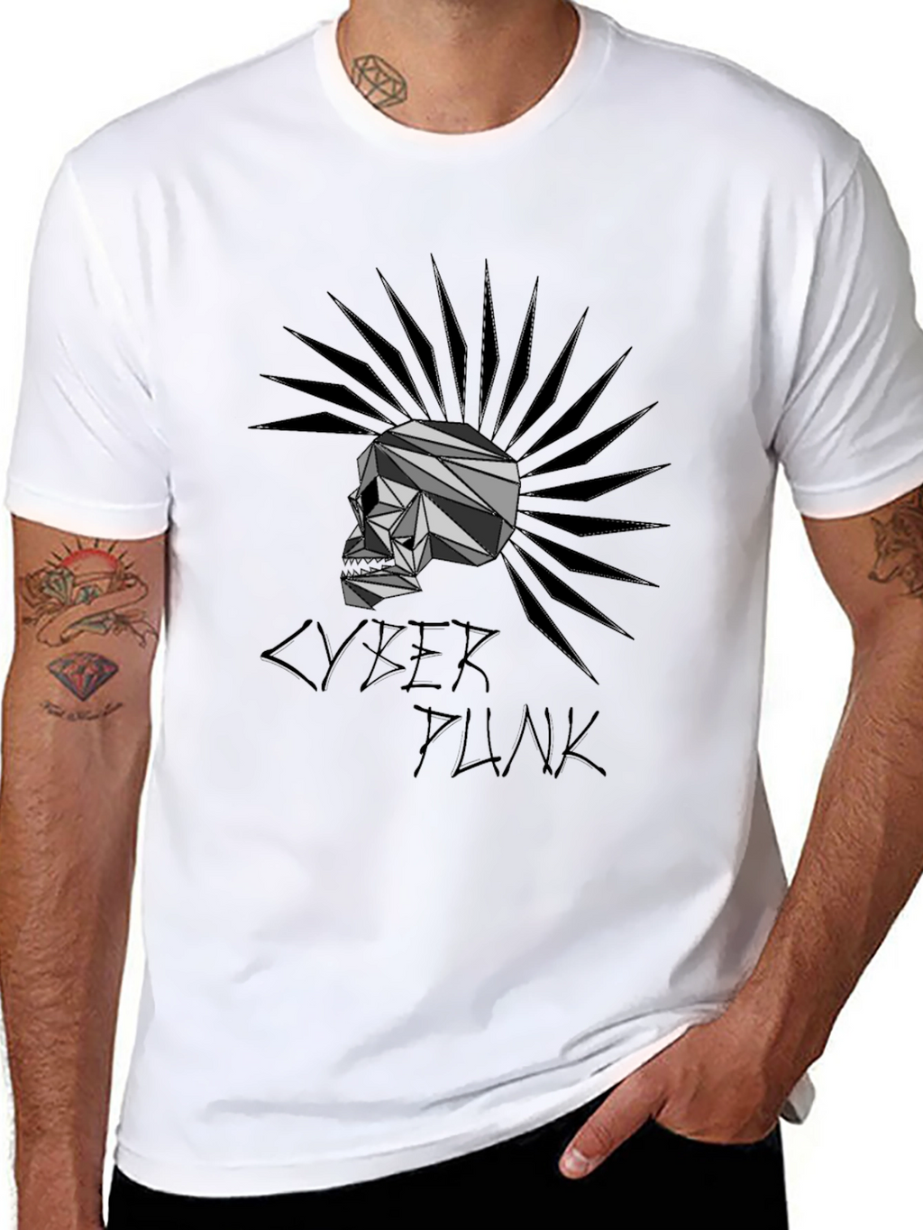 Cyberpunk Skull Graphic T-Shirt - Black