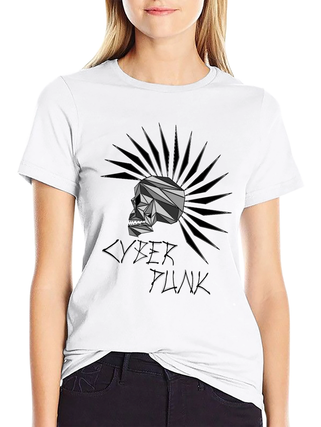 Cyberpunk Skull Graphic T-Shirt - Black