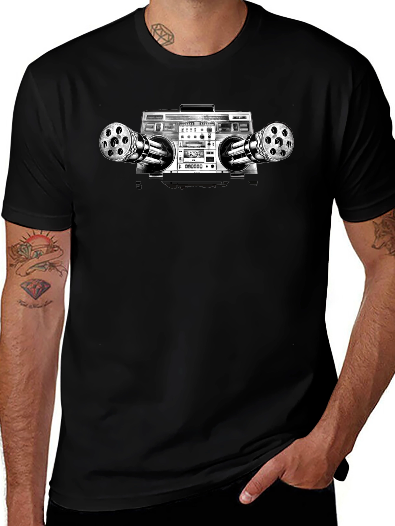 Boombox Gatling Gun Graphic T-Shirt