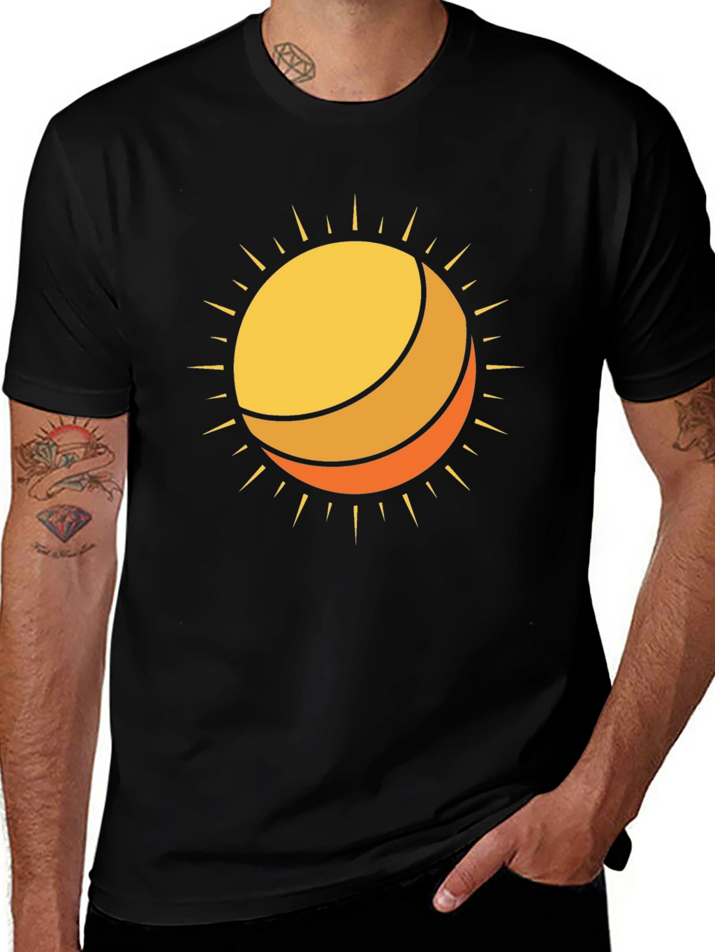 Sun Graphic Black Cotton T-Shirt