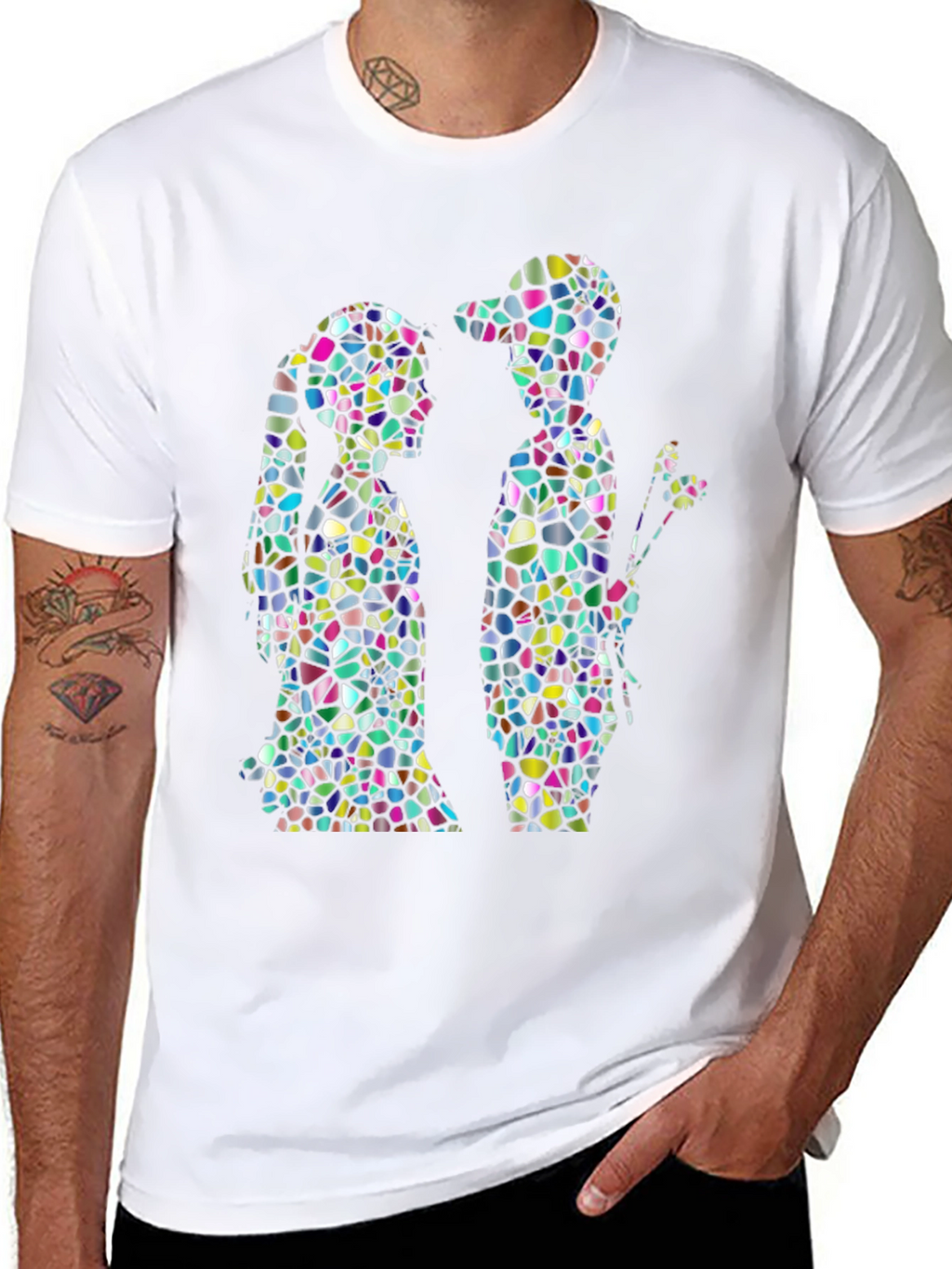 Stained Glass Couple Graphic Black T-Shirt