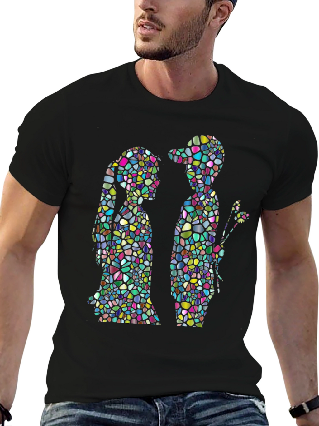 Stained Glass Couple Graphic Black T-Shirt