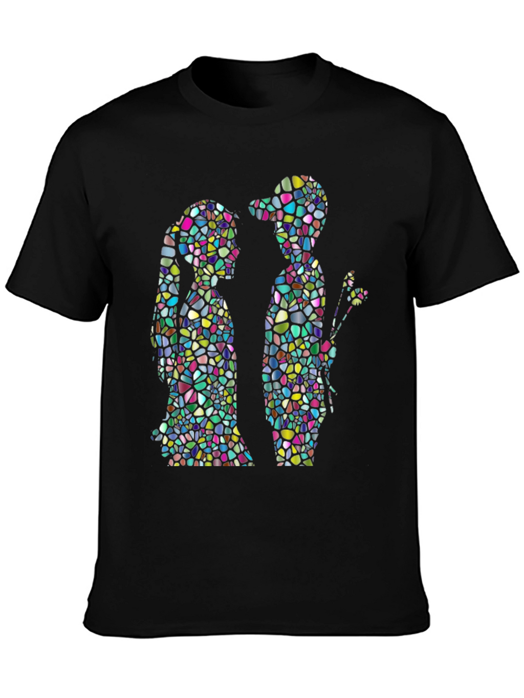 Stained Glass Couple Graphic Black T-Shirt