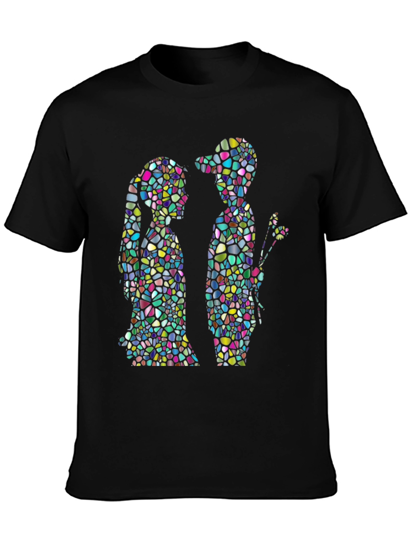 Stained Glass Couple Graphic Black T-Shirt