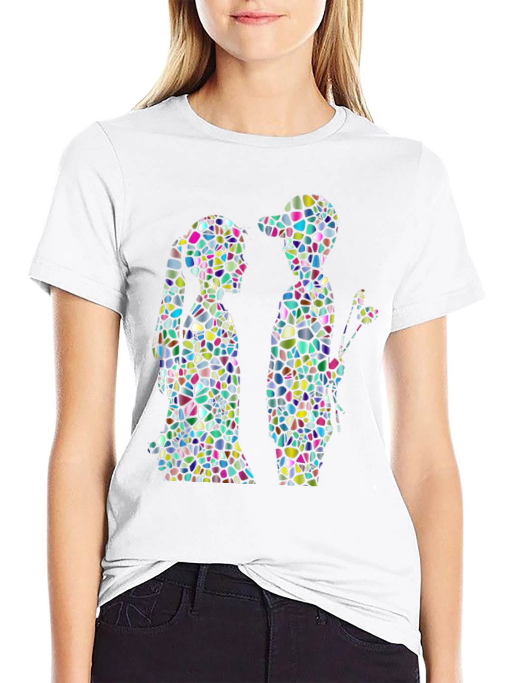 Stained Glass Couple Graphic Black T-Shirt