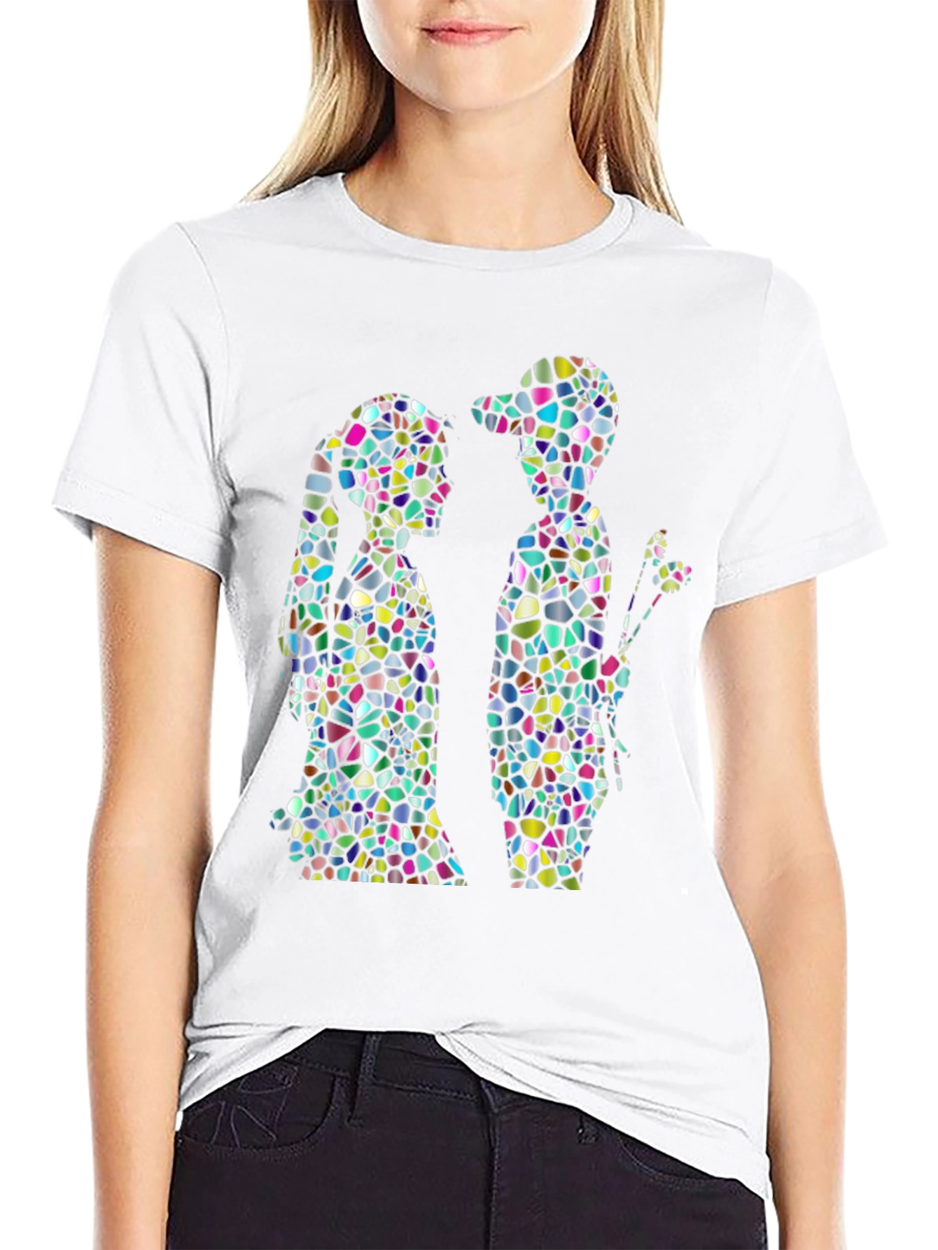 Stained Glass Couple Graphic Black T-Shirt