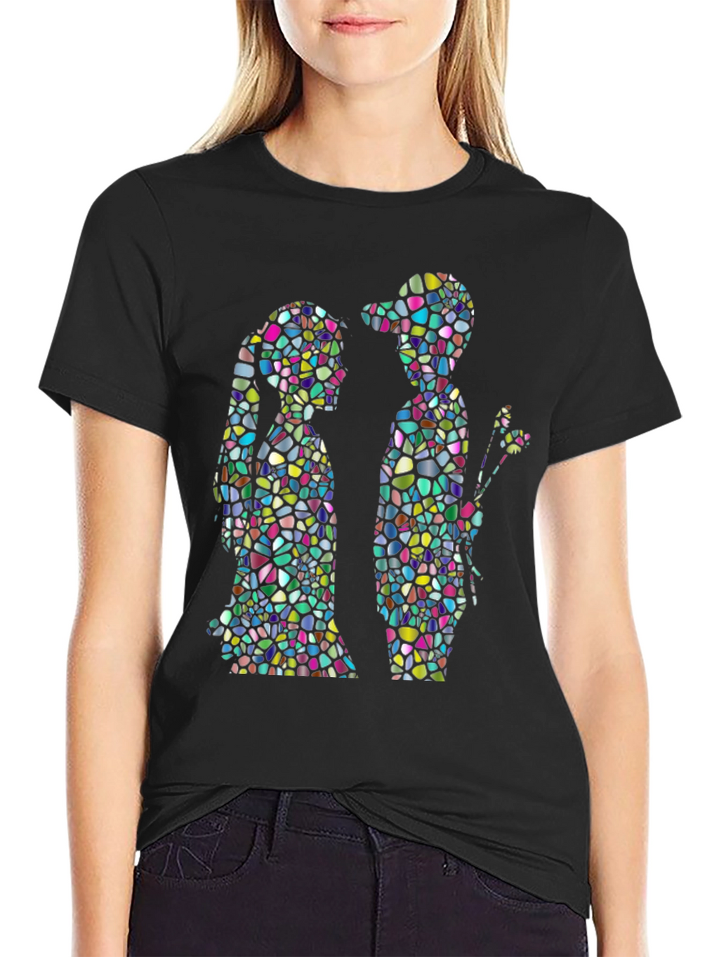 Stained Glass Couple Graphic Black T-Shirt