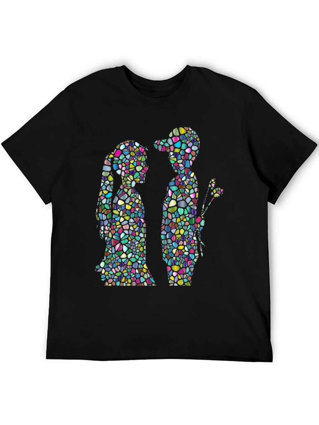 Stained Glass Couple Graphic Black T-Shirt
