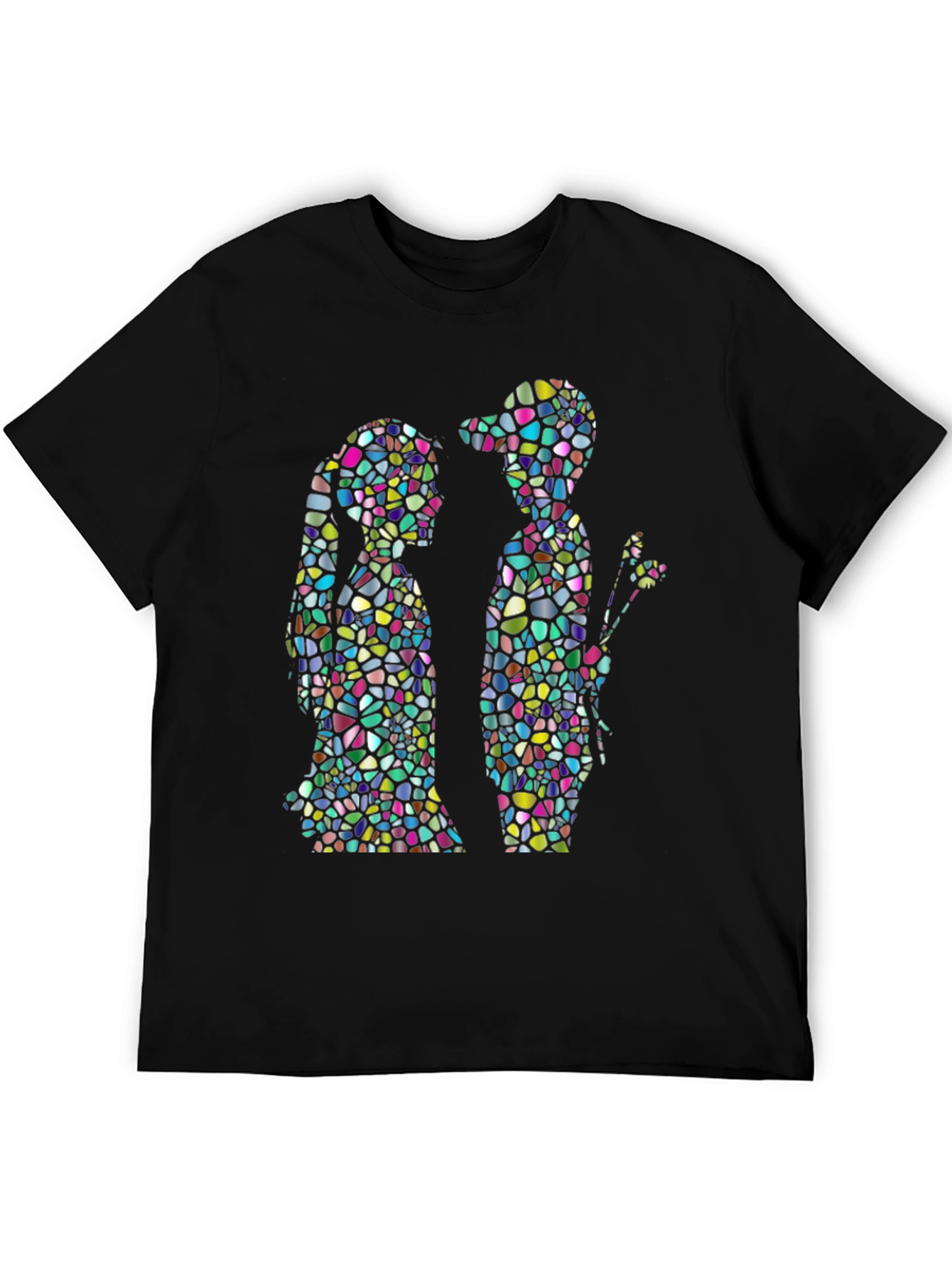 Stained Glass Couple Graphic Black T-Shirt