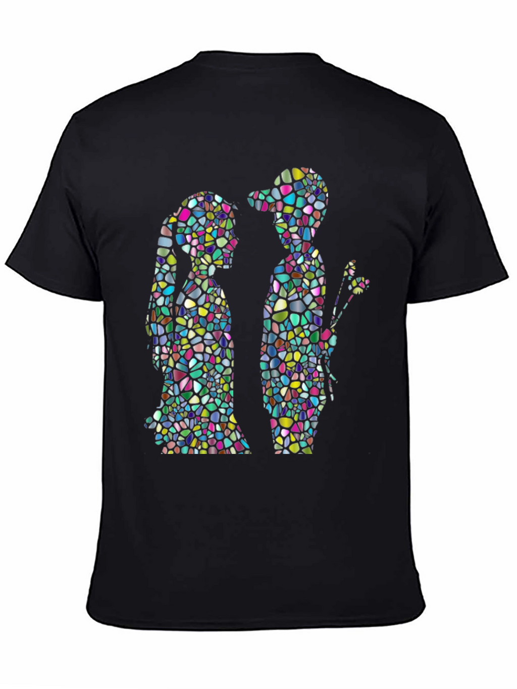 Stained Glass Couple Graphic Black T-Shirt