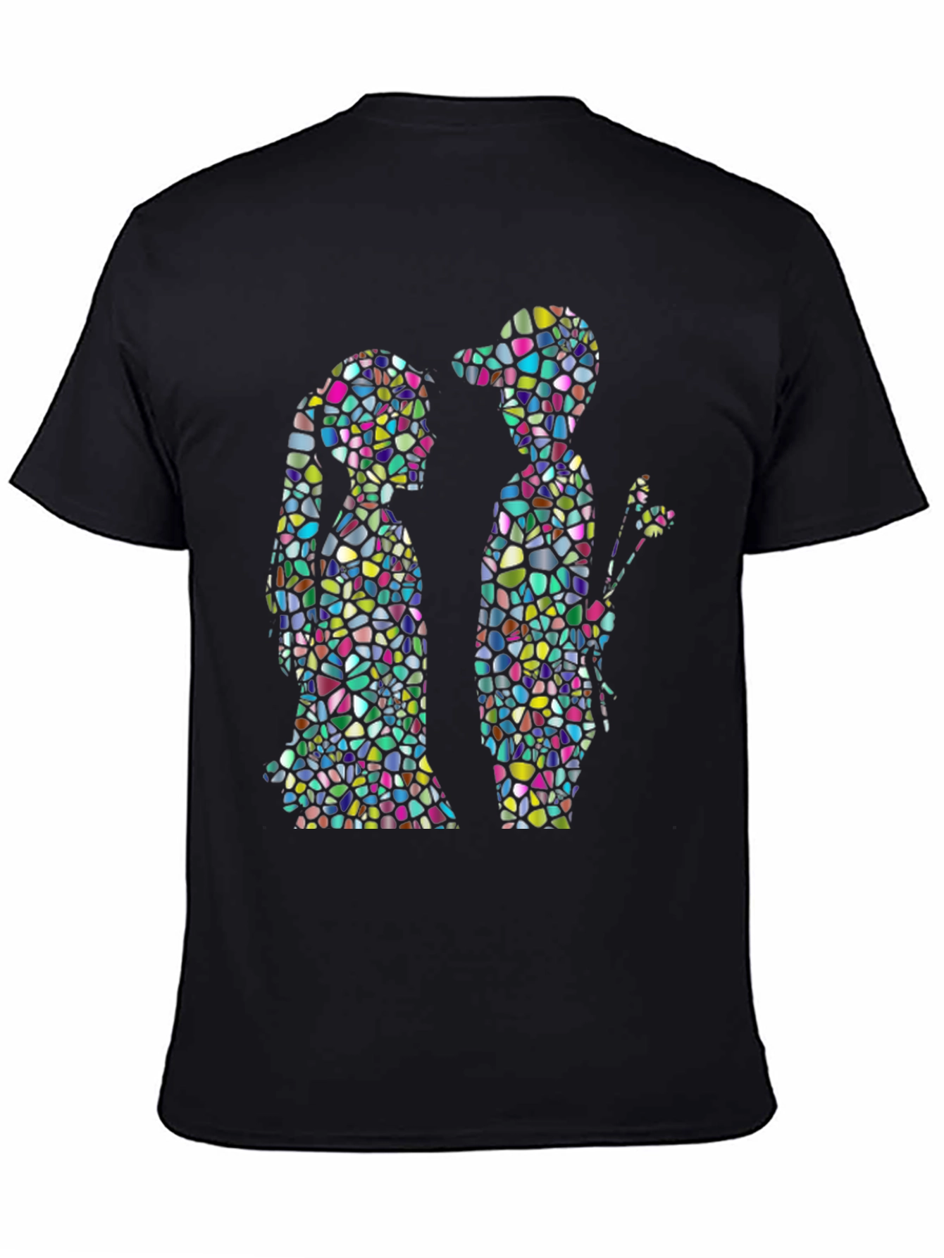 Stained Glass Couple Graphic Black T-Shirt