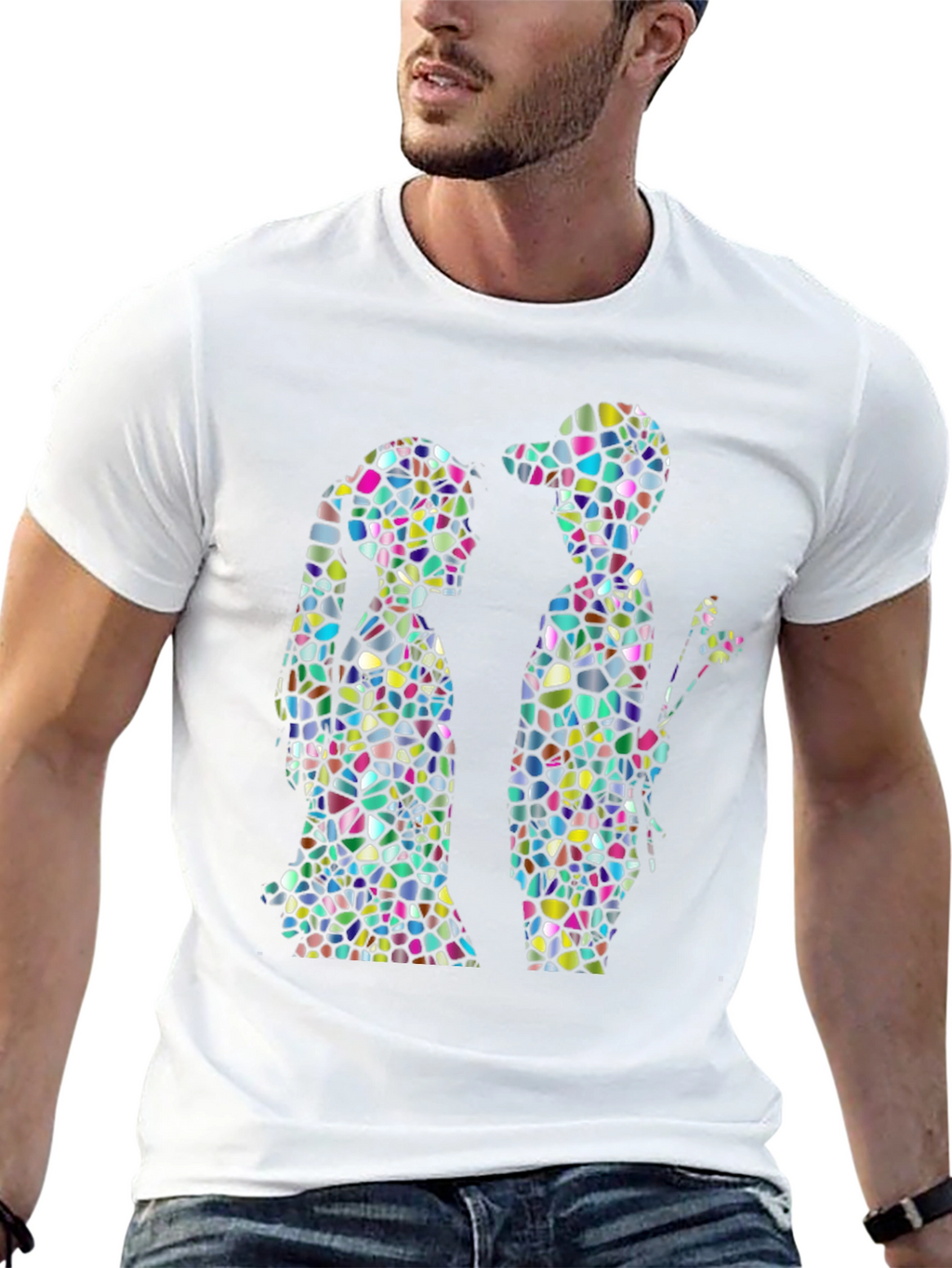 Stained Glass Couple Graphic Black T-Shirt