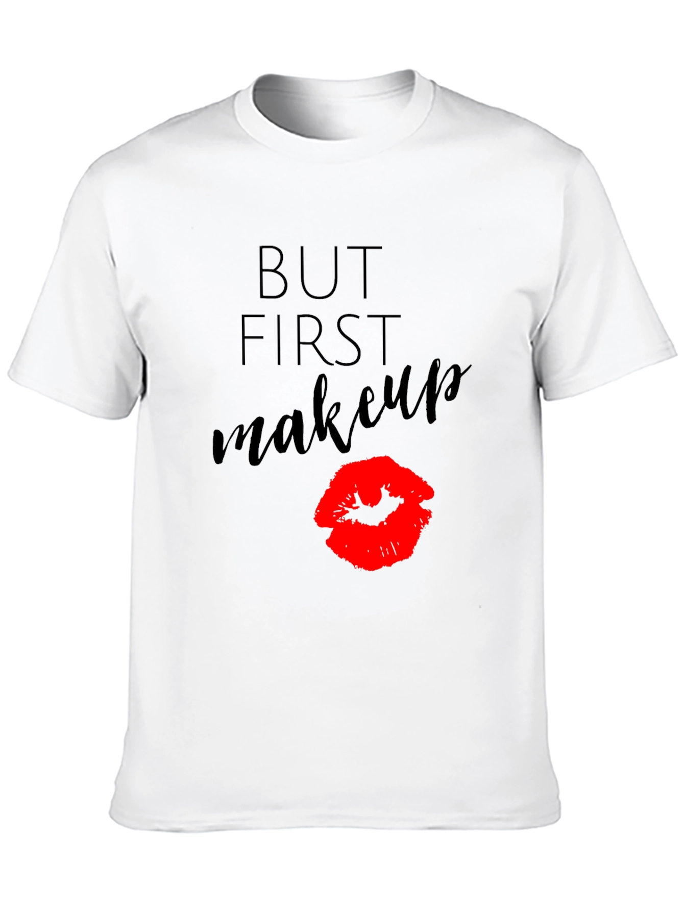 But First Makeup Black Tee with Lip Print