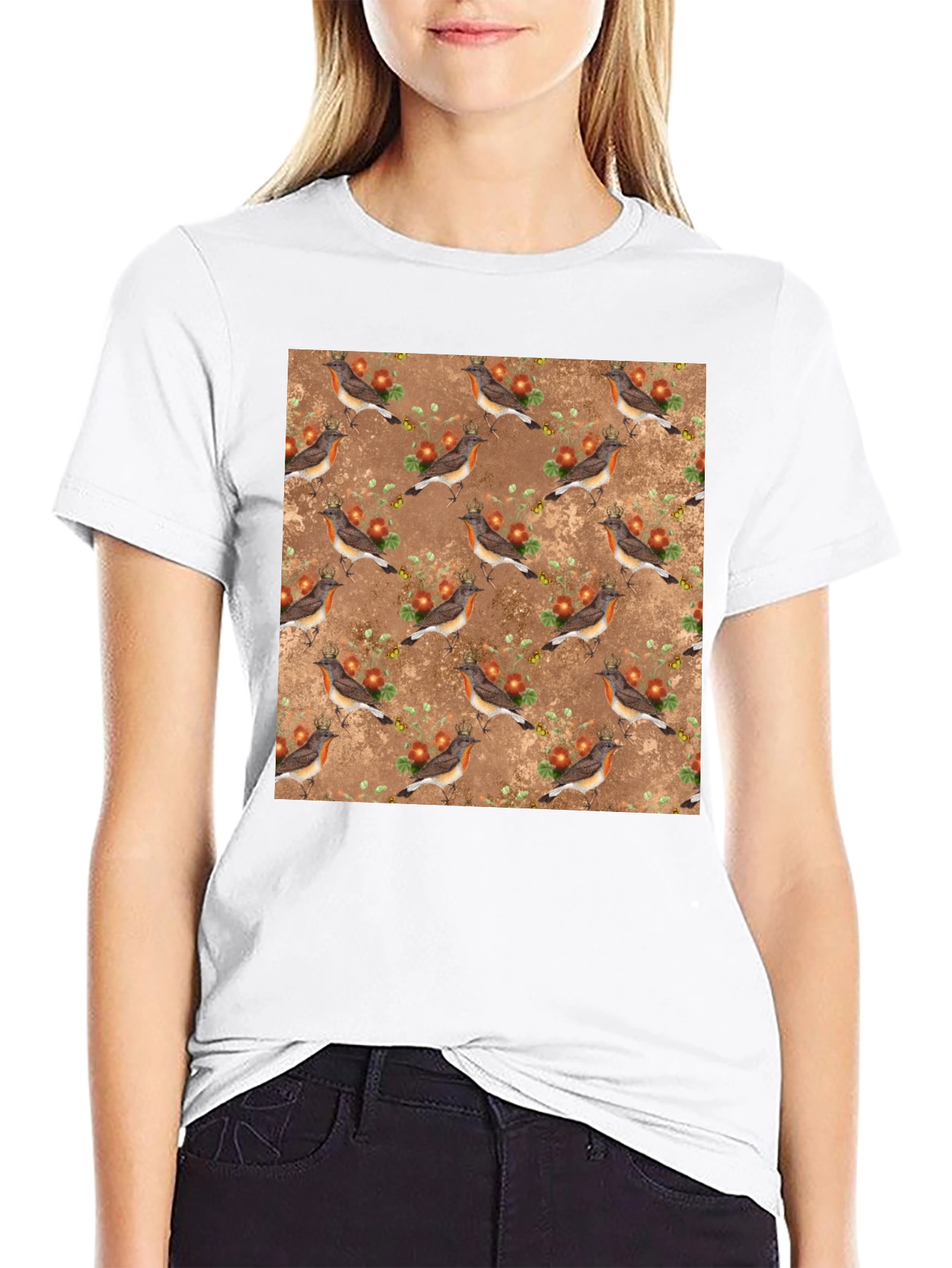 Bird & Berries Pattern T-Shirt