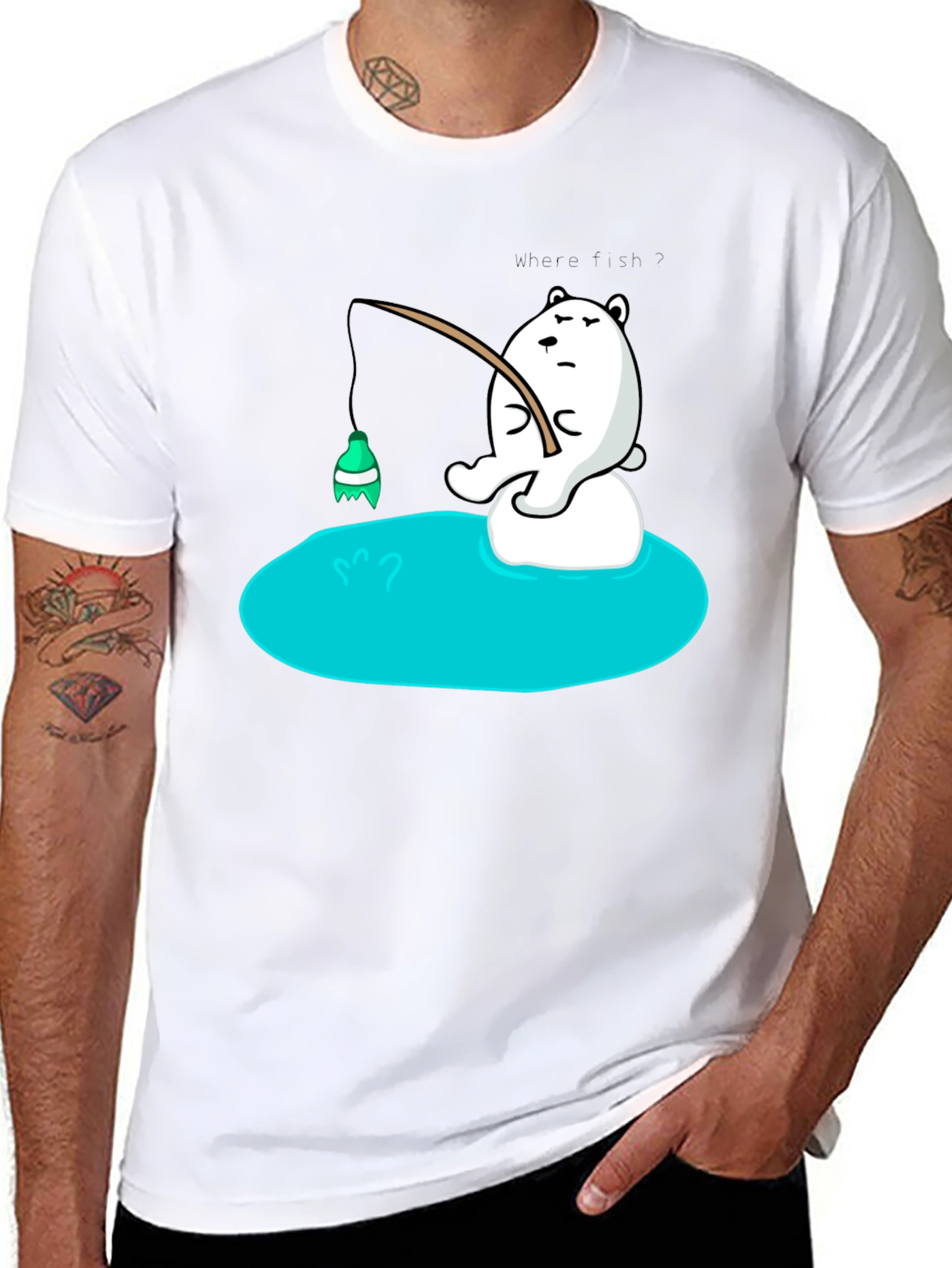Cartoon Bear Fishing T-Shirt - Soft Cotton Tee