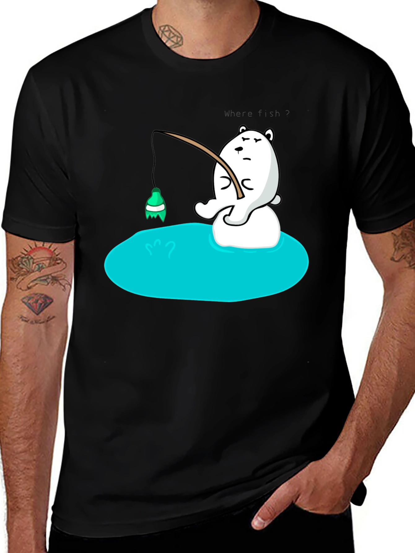 Cartoon Bear Fishing T-Shirt - Soft Cotton Tee